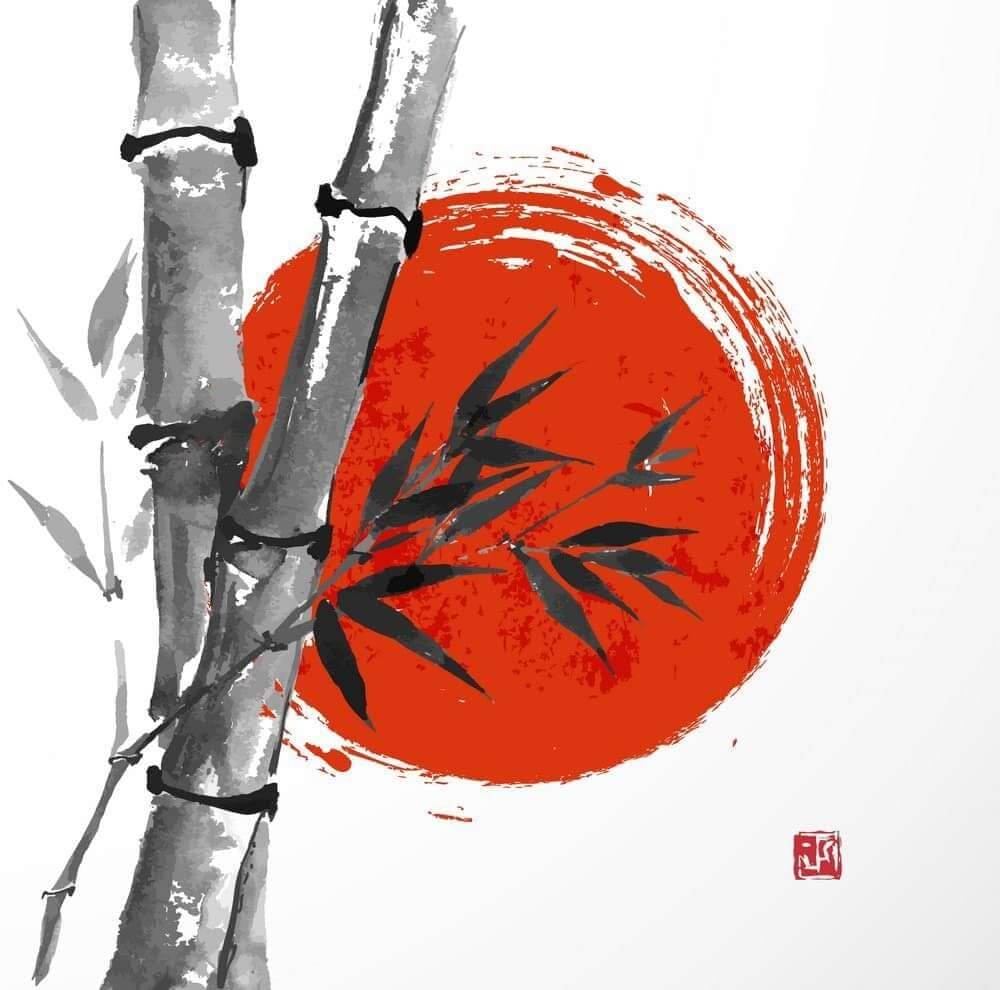 歌川國丸筆下嘅《竹與旭日》係佢少有嘅風景插畫。